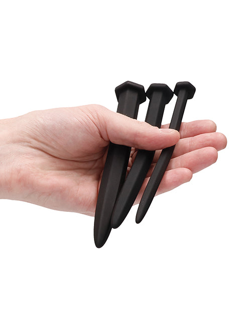 Shots Ouch Urethral Sounding Silicone Rugged Nail Plug Set - Black - Bossy Pearl