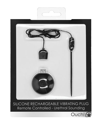 Shots Ouch Urethral Sounding Silicone Rechargeable & Remote Controlled Vibrating Plug - Black - Bossy Pearl
