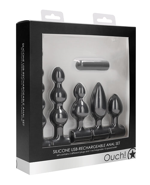 Shots Ouch Silicone Usb Rechargeable Anal Set - Black - Bossy Pearl