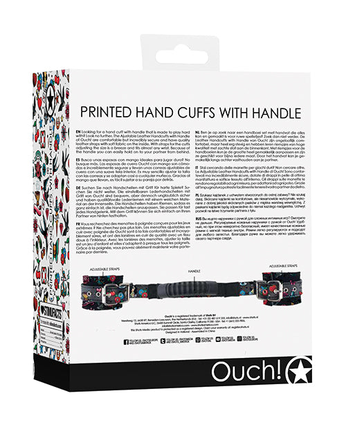 Shots Ouch Old School Tattoo Style Printed Handcuffs W-handle - Black - Bossy Pearl