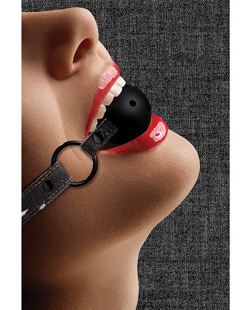 Shots Ouch Breathable Ball Gag W/denim Straps - Bossy Pearl