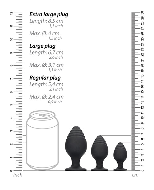 Shots Ouch Rippled Butt Plug Set - Black - Bossy Pearl