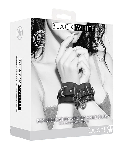Shots Ouch Black & White Bonded Leather Hand-ankle Cuffs - Black