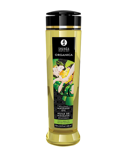 Shunga Organic Kissable Massage Oil - 8.5 Oz Exotic Green Tea - Bossy Pearl