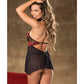 Two Tone Stretch Lace Shelf Cup Babydoll & G-string Red/black