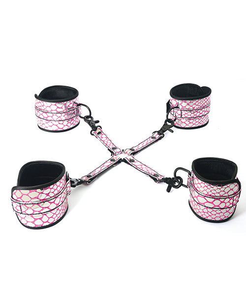 Spartacus Faux Leather Wrist & Ankle Restraints W/hog Tie - Bossy Pearl