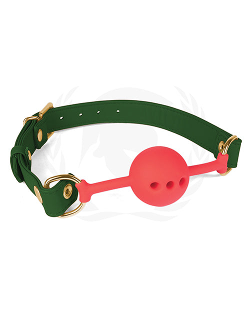 Spartacus Silicone Ball Gag W-green Pu Straps - 46 Mm - Bossy Pearl