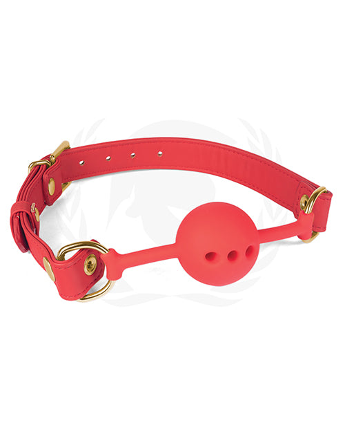 Spartacus Silicone Ball Gag W-red Pu Straps - 46 Mm - Bossy Pearl