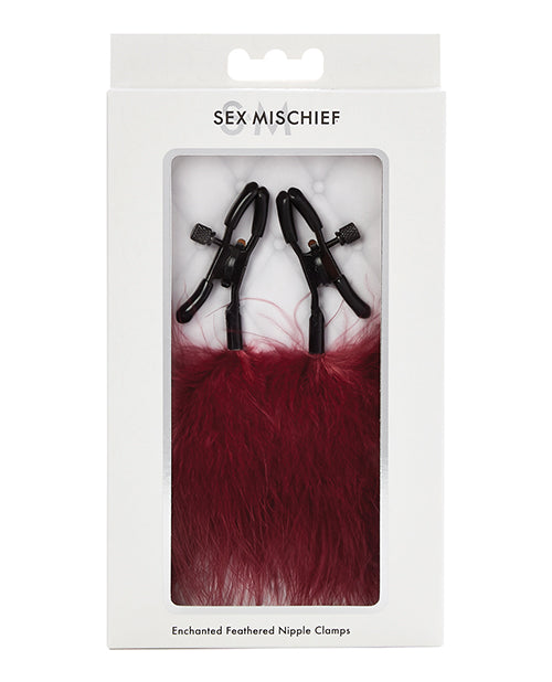 Sex & Mischief Enchanted Feather Nipple Clamps - Burgundy - Bossy Pearl