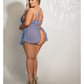 Embroidered Mesh Underwire Babydoll & G-string Blue - Bossy Pearl