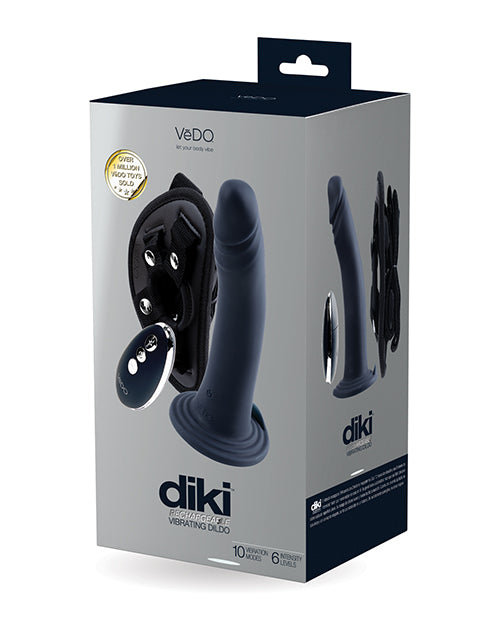 Vedo Diki Rechargeable Vibrating Dildo W-harness - Just Black