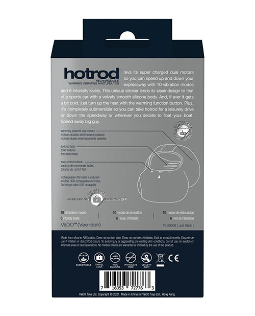 Vedo Hotrod Rechargeable Warming Masturbator - Just Black - Bossy Pearl