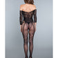 Lace Crotchless Bodystocking W-high Waist Garter Detail Black O-s - Bossy Pearl