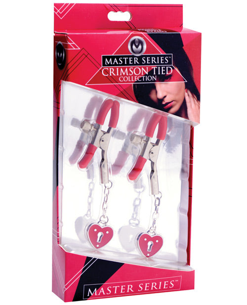 Master Series Charmed Heart Padlock Nipple Clamps - Red - Bossy Pearl