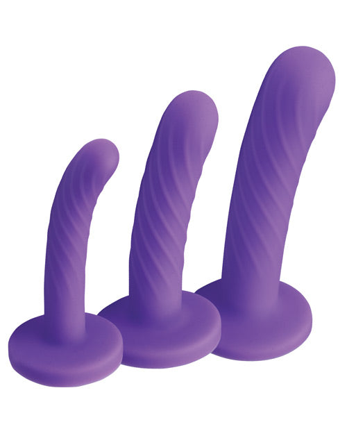 Strap U Tri-play Silicone Dildo - Set Of 3 Purple - Bossy Pearl