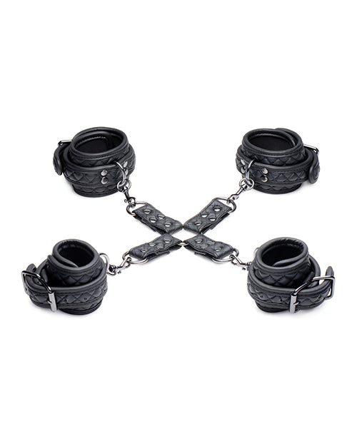 Master Series Concede Wrist & Ankle Restraint Set W-bonus Hog-tie Adaptor - Black - Bossy Pearl