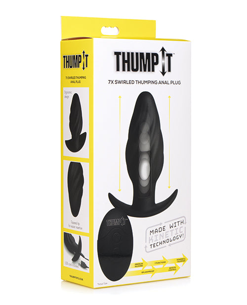 Thump It Kinetic Thumping 7x Swirled Anal Plug - Black - Bossy Pearl