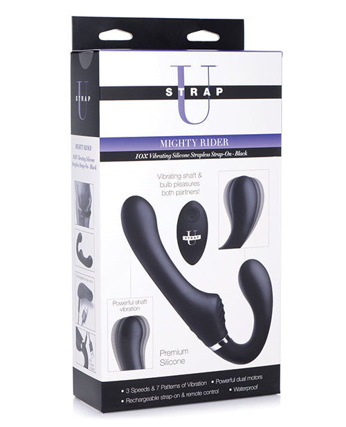 Strap U Mighty Rider 10x Vibrating Silicone Strapless Strap On - Bossy Pearl