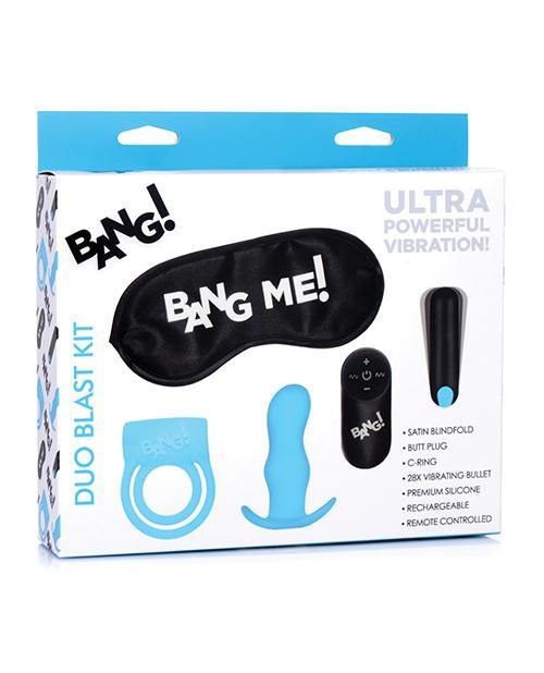 Bang! Duo Blast Remote Control Cock Ring & Butt Plug Vibe Kit - Blue - Bossy Pearl