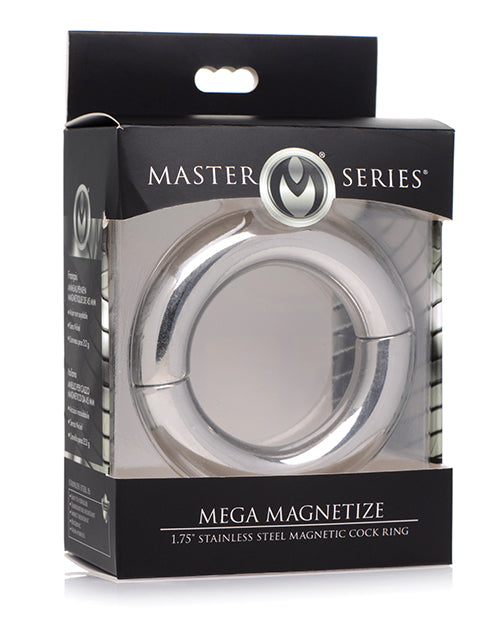 Master Series Mega Magnetize 1.75" Stainless Steel Magnetic Cock Ring - Silver - Bossy Pearl