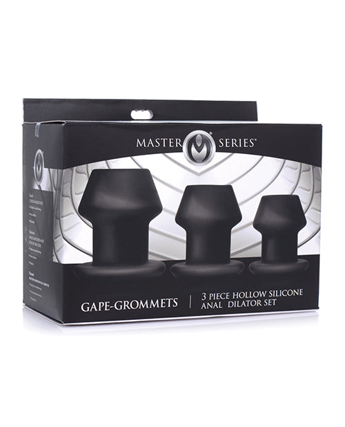 Master Series Gape-grommets 3 Pc Hollow Silicone Anal Dilator Set - Black - Bossy Pearl
