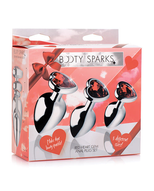 Booty Sparks Red Heart Gem Anal Plug Set - Bossy Pearl