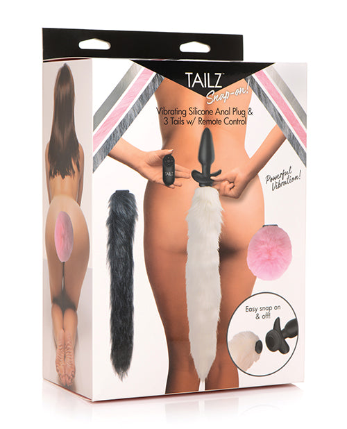 Tailz Snap On Vibrating Silicone Anal Plug W-3 Interchangeable Tails & Remote - Asst Colors