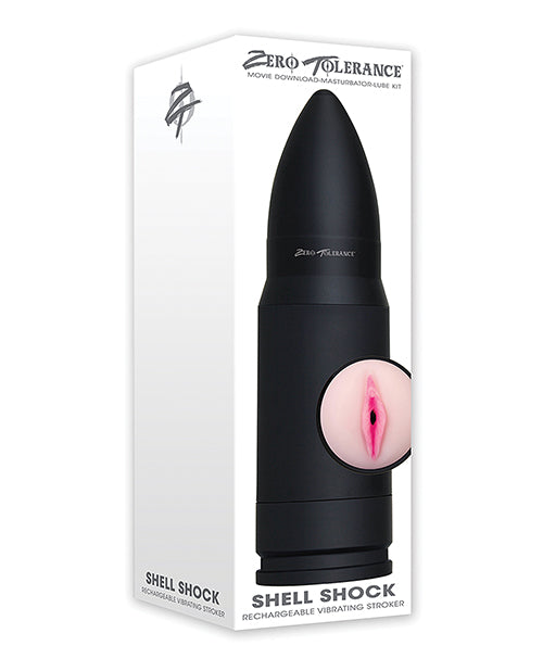 Zero Tolerance Shell Shock Rechargeable Vibrating Stroker - Black-flesh - Bossy Pearl