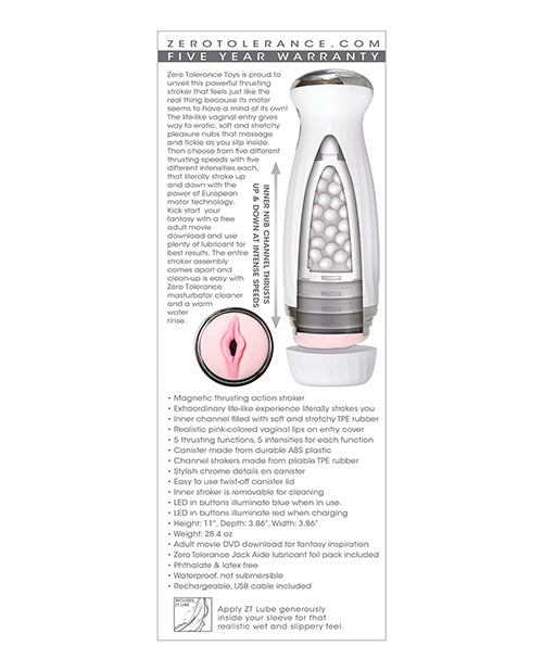 Zero Tolerance The Thrusting Stroker Rechargeable - White - Bossy Pearl