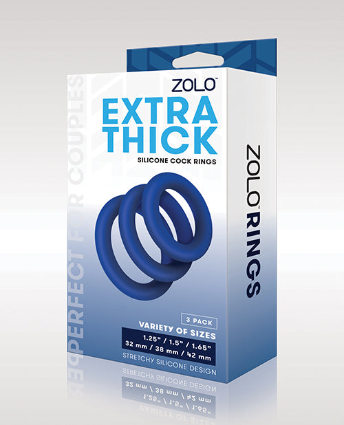 Zolo Extra Thick Silicone Cock Rings - Blue Pack Of 3 - Bossy Pearl